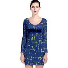 Deep Blue And Yellow Pattern Long Sleeve Velvet Bodycon Dress by Valentinaart