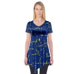 Deep Blue And Yellow Pattern Short Sleeve Tunic  by Valentinaart