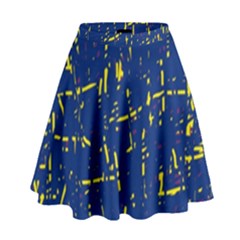 Deep Blue And Yellow Pattern High Waist Skirt