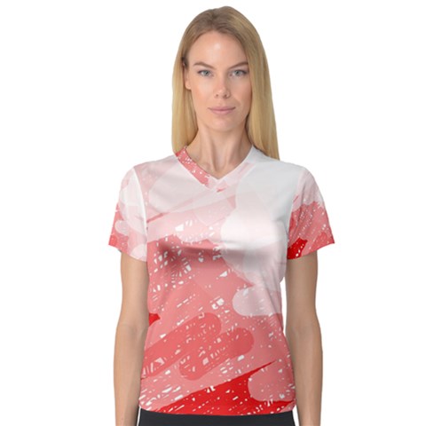 Red Pattern Women s V-neck Sport Mesh Tee by Valentinaart