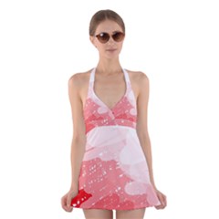 Red Pattern Halter Swimsuit Dress