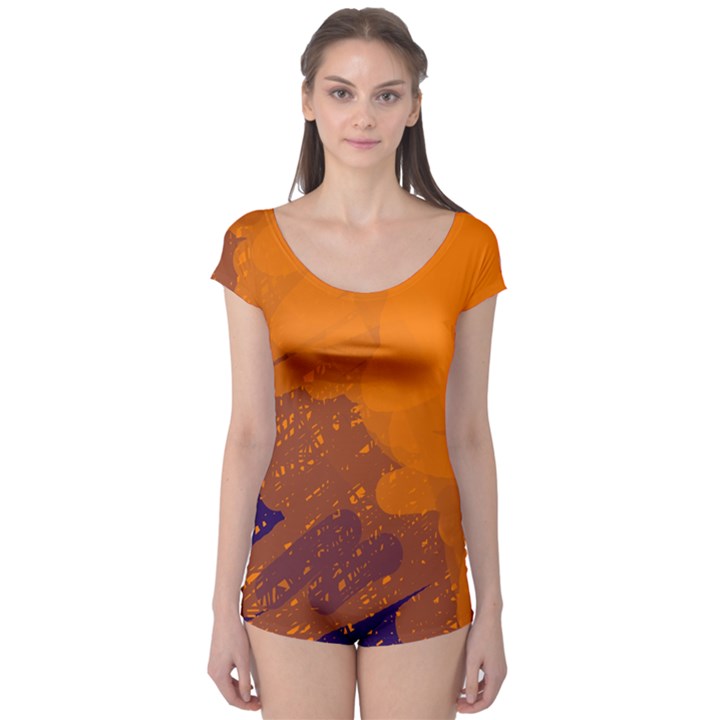 Orange and blue artistic pattern Boyleg Leotard 