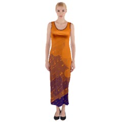 Orange And Blue Artistic Pattern Fitted Maxi Dress