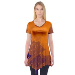 Orange And Blue Artistic Pattern Short Sleeve Tunic 