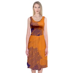 Orange And Blue Artistic Pattern Midi Sleeveless Dress