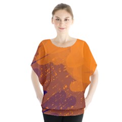 Orange And Blue Artistic Pattern Batwing Chiffon Blouse