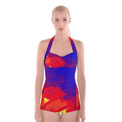 Colorful Pattern Boyleg Halter Swimsuit 