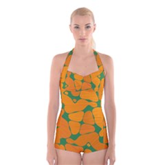 Orange Shapes   Boyleg Halter Swimsuit