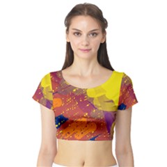 Colorful Abstract Pattern Short Sleeve Crop Top (tight Fit)