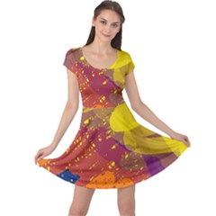 Colorful Abstract Pattern Cap Sleeve Dresses