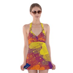 Colorful Abstract Pattern Halter Swimsuit Dress