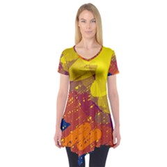 Colorful Abstract Pattern Short Sleeve Tunic 