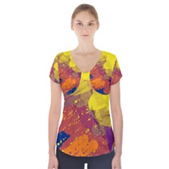 Colorful Abstract Pattern Short Sleeve Front Detail Top