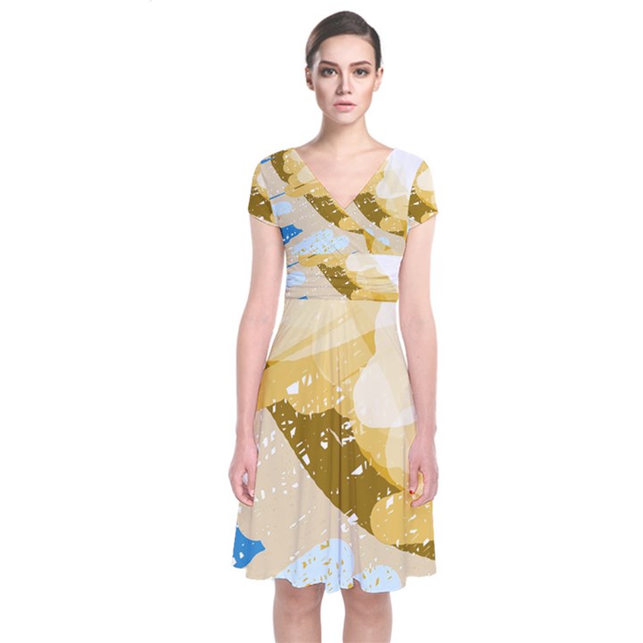 Artistic pastel pattern Short Sleeve Front Wrap Dress