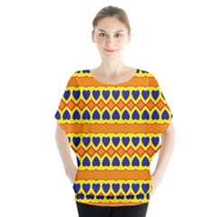 Hearts And Rhombus Pattern                Batwing Chiffon Blouse