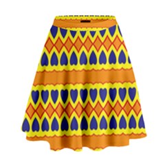 Hearts And Rhombus Pattern                                                                                            High Waist Skirt