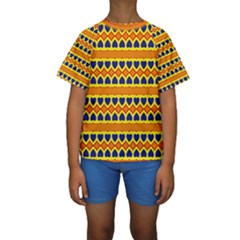 Hearts And Rhombus Pattern                                                                                           Kid s Short Sleeve Swimwear