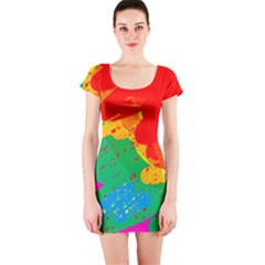 Colorful Abstract Design Short Sleeve Bodycon Dress