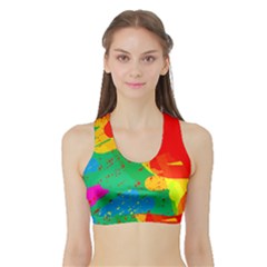 Colorful Abstract Design Sports Bra With Border