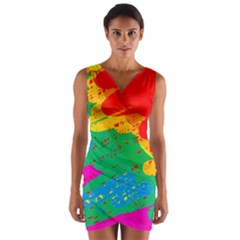 Colorful Abstract Design Wrap Front Bodycon Dress