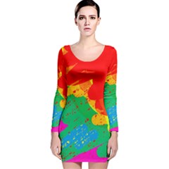 Colorful Abstract Design Long Sleeve Velvet Bodycon Dress by Valentinaart