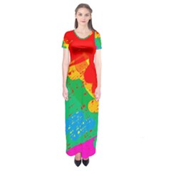 Colorful Abstract Design Short Sleeve Maxi Dress