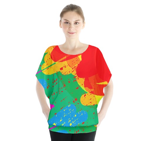 Colorful Abstract Design Batwing Chiffon Blouse by Valentinaart