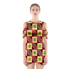 Squares And Rectangles Pattern                                                                                          Women s Cutout Shoulder Dress