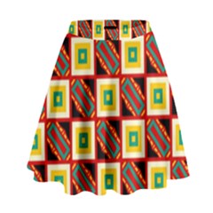 Squares And Rectangles Pattern                                                                                            High Waist Skirt by LalyLauraFLM