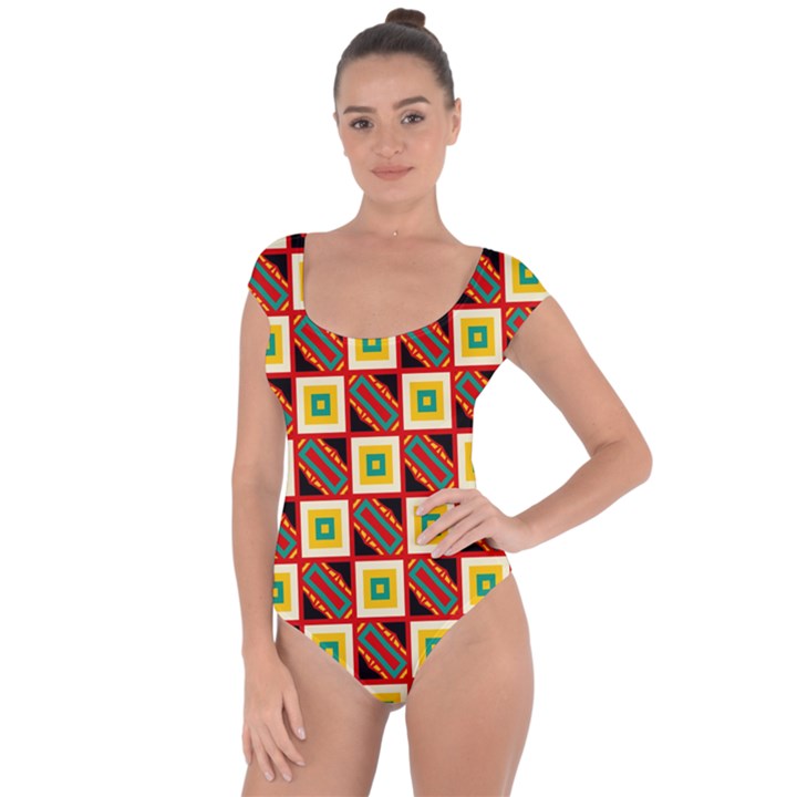 Squares and rectangles pattern                   Short Sleeve Leotard