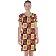 Squares And Rectangles Pattern                                                                                          Short Sleeve Nightdress