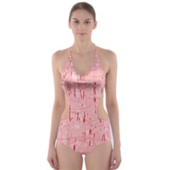 Elegant Pink Pattern Cut-out One Piece Swimsuit