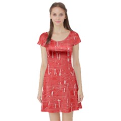 Red Pattern Short Sleeve Skater Dress