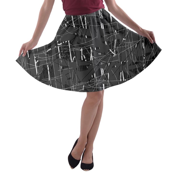 Gray pattern A-line Skater Skirt