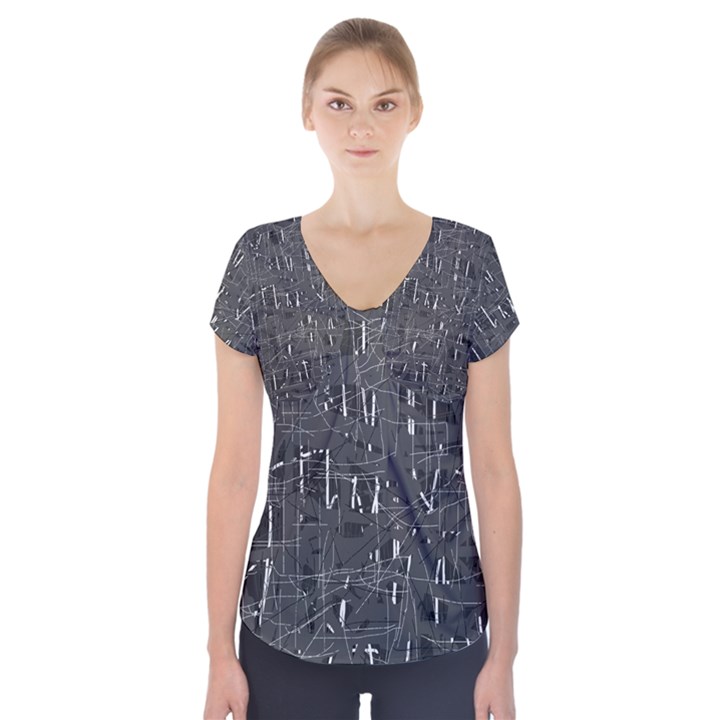 Gray pattern Short Sleeve Front Detail Top