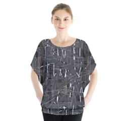 Gray Pattern Batwing Chiffon Blouse