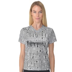 Gray Pattern Women s V-neck Sport Mesh Tee