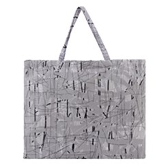 Gray Pattern Zipper Large Tote Bag