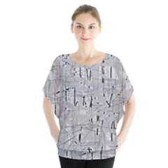 Gray Pattern Batwing Chiffon Blouse