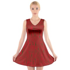 Red Pattern V-neck Sleeveless Skater Dress