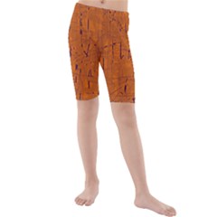 Orange Pattern Kid s Mid Length Swim Shorts