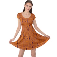 Orange Pattern Cap Sleeve Dresses