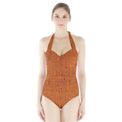 Orange Pattern Halter Swimsuit