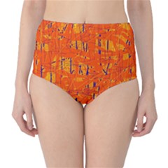 Orange Pattern High-waist Bikini Bottoms