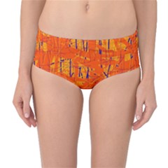 Orange Pattern Mid-waist Bikini Bottoms by Valentinaart