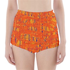 Orange Pattern High-waisted Bikini Bottoms