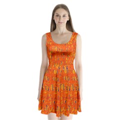 Orange Pattern Split Back Mini Dress 