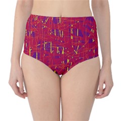 Red And Blue Pattern High-waist Bikini Bottoms