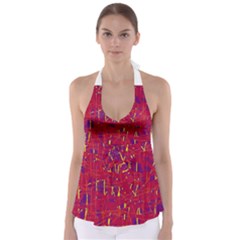 Red And Blue Pattern Babydoll Tankini Top