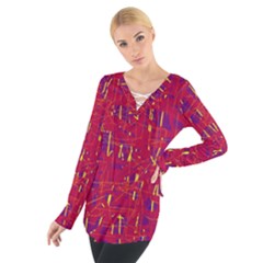 Red And Blue Pattern Women s Tie Up Tee